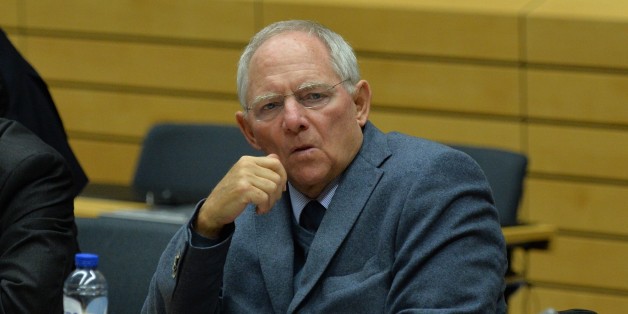 BRUSSELS, BELGIUM - JUNE 22: Wolfgang Schaeuble, Germany's finance minister (C) sits ready for the start of the special meeting of European finance ministers in Brussels, Belgium, on June 22, 2015. (Photo by Dursun Aydemir/Anadolu Agency/Getty Images)