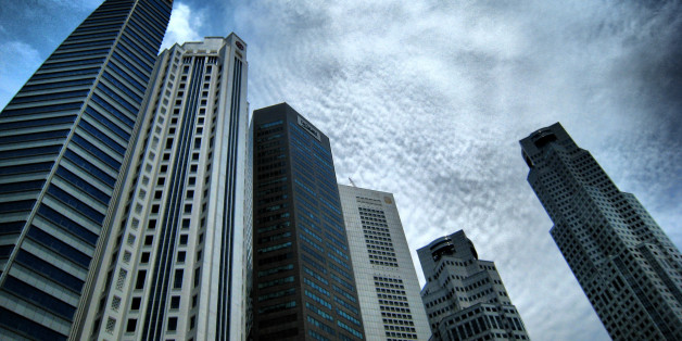 Buildings of the Finance District from Boat Quay. Taken with a Canon Digital IXUS 850 IS. HDR processing.