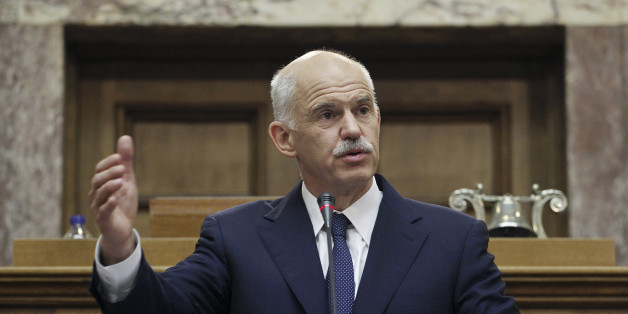 FILE - In this Thursday, Nov. 3, 2011 file photo Greek Prime Minister George Papandreou addresses Socialist lawmaker members of parliament in Athens, in Athens, on Thursday, Nov. 3, 2011. Former Greek prime minister George Papandreou has revealed plans to create a new political party â a development that will see him break away from the once powerful PanHellenic Socialist Movement founded by his father. Papandreou, 62, announced the plan on his website Friday, Jan . 2 , 2015, ahead of a snap general election on Jan. 25. (AP Photo/Petros Giannakouris, File)