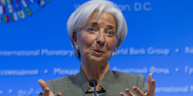International Monetary Fund (IMF) Managing Director Christine Lagarde gestures while speaking at a news conference during the World Bank/IMF Annual Meetings at IMF headquarters in Washington, Thursday, April 16, 2015. (AP Photo/Jose Luis Magana)