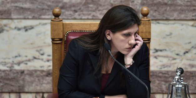 The president of the Greek Parliament, Zoi Konstantopoulou, attends on March 18, 2015 a parliament session in Athens. Greece was responding sharply to apparent pressure from the EU not to pass a so-called 'humanitarian crisis' law that would provide free electricity and food stamps for the poorest households. AFP PHOTO / ARIS MESSINIS (Photo credit should read ARIS MESSINIS/AFP/Getty Images)