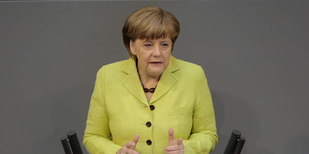 German Chancellor Angela Merkel delivers a declaration about the European Union and an Eastern Partnership with former Soviet Republics at the German parliament Bundestag , in Berlin, Germany, Thursday, May 21, 2015. Merkel will attend a summit of the European Union and former Soviet Republics in Latvia's capital Riga at the afternoon. (AP Photo/Markus Schreiber)