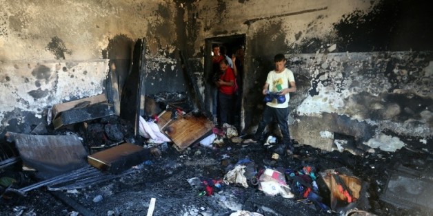 Une maison palestinienne, cible d'un incendie criminel attribué à des colons israéliens et ayant causé la mort d'un bébé, dans le village de Doma en Cisjordanie, le 31 juillet 2015