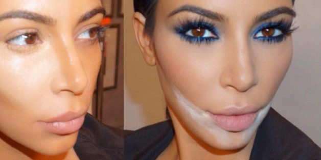 Kim Kardashian in vier unterschiedlichen Schminkstufen