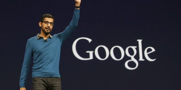 Sundar Pichai, senior vice president of Android, Chrome and Apps, waves after speaking during the Google I/O 2015 keynote presentation in San Francisco, Thursday, May 28, 2015. (AP Photo/Jeff Chiu)