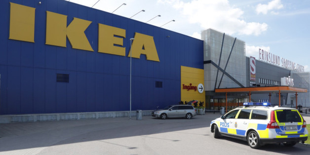 Police officers attend the Ikea store in Vasteras, Sweden, Monday Aug. 10, 2015, after three people were injured in a knife attack at the store. (Peter Kruger/TT via AP) SWEDEN OUT