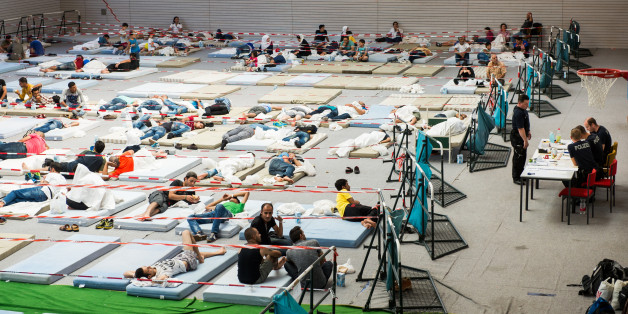 Flüchtlinge in einer Erstaufnahmeneinrichtung in Deggendorf im August 2015
