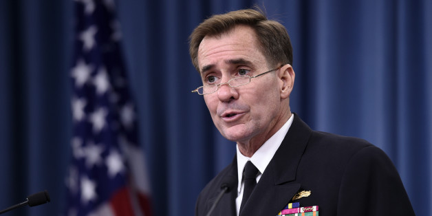 FILE - In this Sept. 2, 2014, file photo, Pentagon press secretary Navy Rear Adm. John Kirby speaks during a briefing at the Pentagon. The Pentagon on Monday night, Sept. 22, says the U.S. and partner nations have begun airstrikes in Syria against Islamic State militants, using a mix of fighter jets, bombers and Tomahawk missiles fired from ships in the region. Kirby says that because the military operation is ongoing, no details can be provided yet. He says the decision to strike was made early
