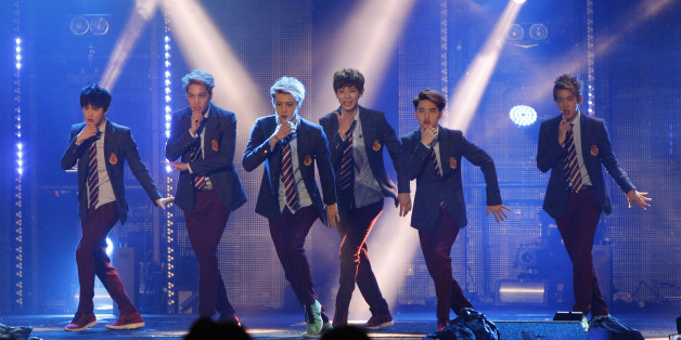 Members of South Korean-Chinese boy band EXO perform at the MTV World Stage Live in Malaysia, in Petaling Jaya, near Kuala Lumpur, Malaysia, Sunday, Sept. 8, 2013. (AP Photo/Lai Seng Sin)