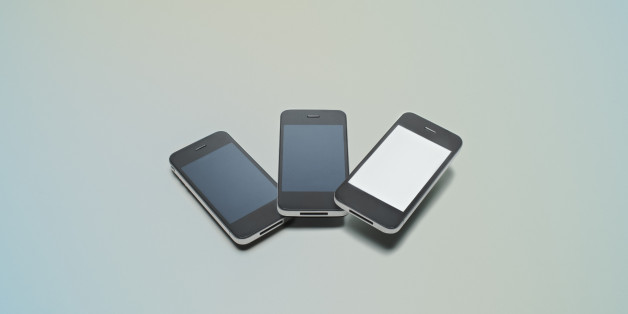group of phones levitating