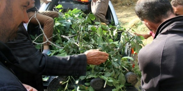 Des villageois recouvrent de branchages le corps d'un soldat tué dans une attaque le 7 septembre 2015 à Hakkari dans la région de Daglica © DICLE NEWS AGENCY/AFP -