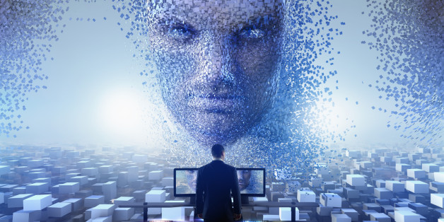 Security officer watching cloud blocks forming face in sky