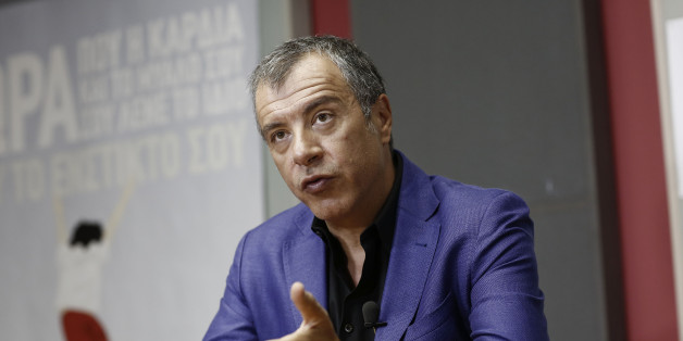 Stavros Theodorakis, leader of the To Potami party, speaks during a Bloomberg Television interview in Athens, Greece, on Thursday, Aug. 27, 2015. Former Greek Prime Minister Alexis Tsipras's refusal to cooperate with pro-European parties after next month's ballot may complicate the formation of a government and force voters back to the ballots, River party leader Theodorakis said. Photographer: Kostas Tsironis/Bloomberg via Getty Images