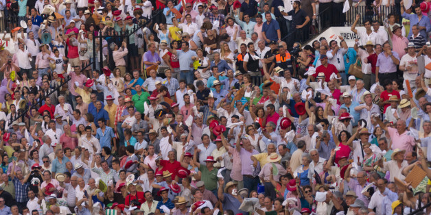 Audience watching bull fight, Badajoz, Spain