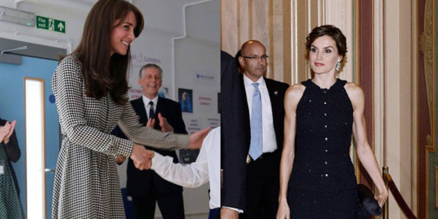 Lächeln, lächeln, lächeln: Aber was verbirgt sich hinter der dünnen Fassade von Herzogin Kate und Königin Letizia von Spanien (re.)?