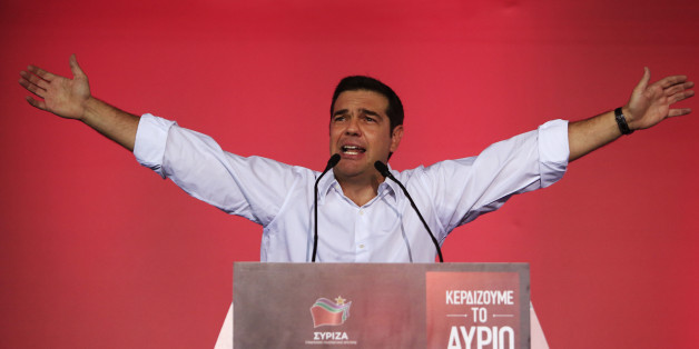 Syriza left-wing party leader and former Prime Minister Alexis Tsipras gestures as he delivers a pre-election speech to his supporters at Syntagma square in central Athens, Friday, Sept. 18, 2015. Opinion polls indicate a race too close to call, with Tsipras struggling to maintain the narrowest of leads over his main opponent, center-right New Democracy leader Vangelis Meimarakis. (AP Photo/Lefteris Pitarakis)