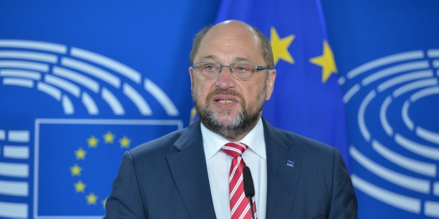BRUSSELS, BELGIUM - SEPTEMBER 3: Hungarian Prime Minister Viktor Orban (not seen) and President of the European Parliament Martin Schulz hold a joint press conference after meeting in Brussels, Belgium on September 3, 2015. (Photo by Dursun Aydemir/Anadolu Agency/Getty Images)