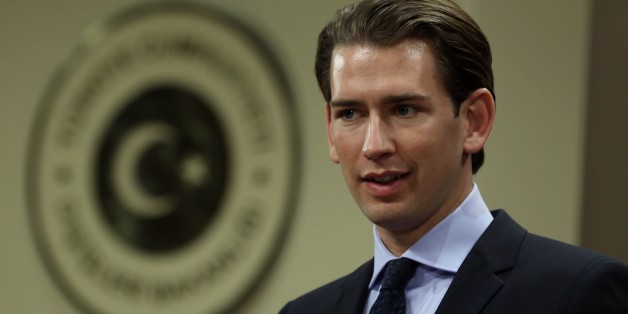 ANKARA, TURKEY - SEPTEMBER 19: Austria's Minister for Foreign Affairs Sebastian Kurz delivers a speech during a joint press conference with Turkey's Foreign Minister Feridun Sinirlioglu (not seen) in Ankara, Turkey on September 19, 2015. (Photo by Abdulhamid Hosbas/Anadolu Agency/Getty Images)