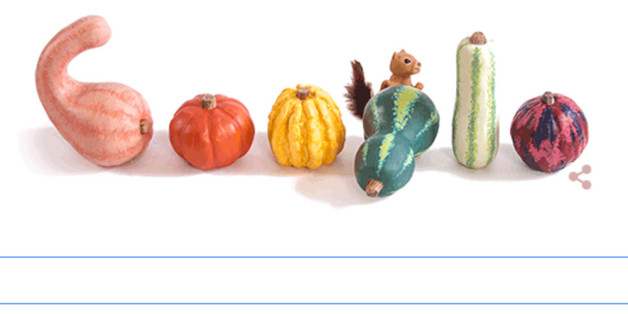 Das Google-Logo mit vielen bunten Kürbissen
