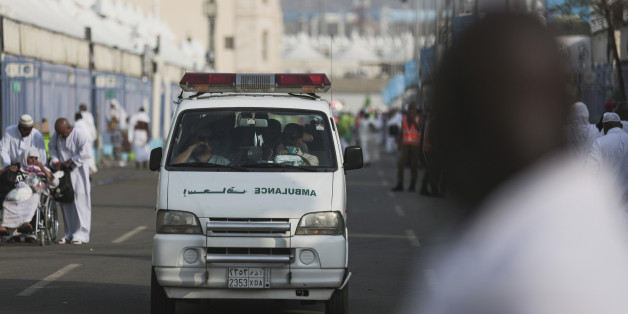 An ambulance rushes to the site where pilgrims were crushed and trampled to death during the annual hajj pilgrimage in Mina, Saudi Arabia, Thursday, Sept. 24, 2015. The crush killed hundreds of pilgrims and injured hundreds more in Mina, a large valley on the outskirts of the holy city of Mecca, the deadliest tragedy to strike the pilgrimage in more than two decades. (AP Photo/Mosa'ab Elshamy)
