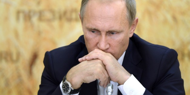 Russian President Vladimir Putin attends a meeting on agriculture while visiting farms in Rostov region, Russia, Thursday, Sept. 24, 2015. (Alexei Nikolsky/RIA-Novosti, Kremlin Pool Photo via AP)