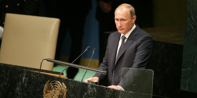 NEW YORK, USA - SEPTEMBER 28 : Russian President Vladimir Putin speaks during the opening of the 70th session of the United Nations General Assembly at the U.N. headquarters in New York on September 28, 2015. (Photo by Russian Presidential Press and Information Office/Anadolu Agency/Getty Images)