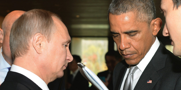 FILE _ This is a Tuesday, Nov. 11, 2014 file photo of Russian President Vladimir Putin, left, and U.S. President Barack Obama, as they talk on the sidelines of the Asia-Pacific Economic Cooperation (APEC) Summit in Beijing. Vladimir Putin's spokesman said Thursday Sept. 24, 2015, that the Russian president will meet with President Barack Obama on Monday. Putin is to speak to the United Nations General Assembly that day. It's not clear whether the meeting with Obama will take place before or a