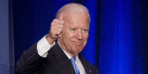 In this Sept. 22, 2015, photo, Vice President Joe Biden gives a 'thumbs-up' after speaking at the White House Initiative on Historically Black Colleges and Universities' (HBCU) National HBCU Week annual conference in Washington. The Human Rights Campaign says Biden will be the keynote speaker for its annual dinner. The national gay rights group is hosting the dinner Oct. 3 in Washington. The speech is a major opportunity for Biden to demonstrate his support among LGBT voters. Biden is considerin