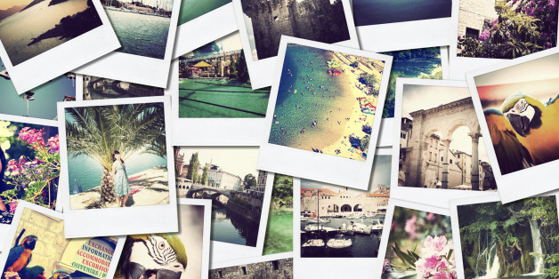 mosaic with pictures of different places and landscapes, shooted by myself, simulating a wall of snapshots uploaded to social networking services