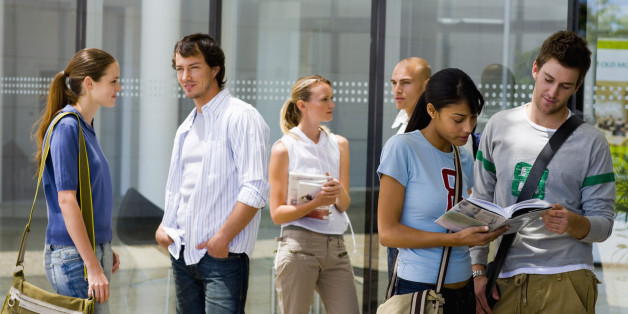 College students by a building