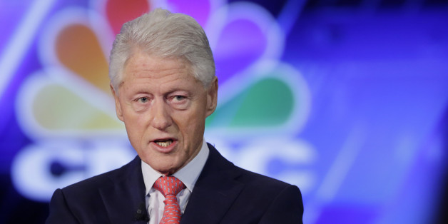 Former President Bill Clinton is interviewed by Becky Quick of CNBC at the Clinton Global Initiative Monday, Sept. 28, 2015 in New York. (AP Photo/Mark Lennihan)