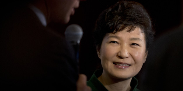 South Korean President Park Geun-hye smiles after speaking to the U.S. Chamber of Commerce and the U.S.-Korea Business Council annual meeting in Washington, Thursday, Oct. 15, 2015. (AP Photo/Manuel Balce Ceneta)