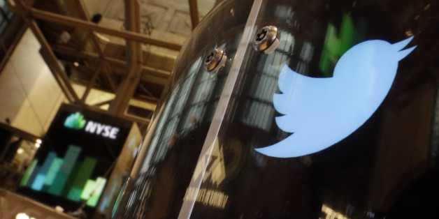FILE - In this Nov. 6, 2013 file photo, the Twitter bird logo is on an updated phone post on the floor of the New York Stock Exchange. Twitter's most urgent task is naming a new CEO. But the most formidable one is convincing enough people that its service is essential, easy to use and not just meant for celebrities, 16-year-olds and news junkies. (AP Photo/Richard Drew)