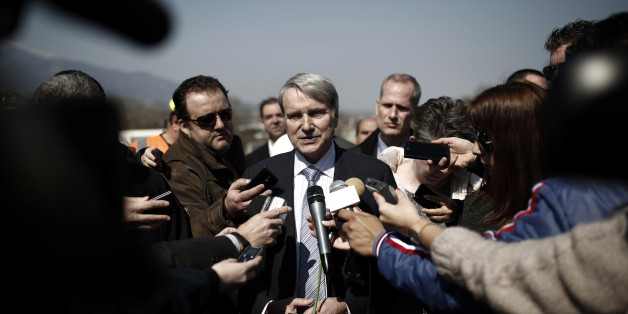 Horst Reichenbach, head of the European Commission task force for Greece, speaks to the media outside Tunnel T3 during a visit to the construction site of Motorway 1, a major highway project by the Aegean Motorway Group, connecting northern regions in Platamonas, Greece, on Wednesday, March 12, 2014. Greece's plan to return to debt markets this year is meeting opposition from its bailout creditors, who are concerned it may allow the government to ease off on efforts to fix the economy. Photograp