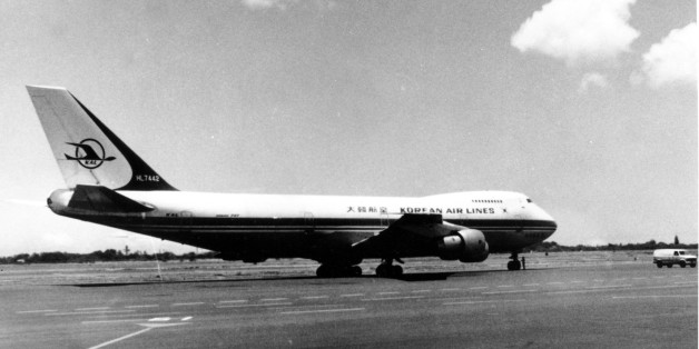 This is a general view of the Korean Boeing 747 passenger plane on the runway at Hawaiian airport in 1982. This KAL 747 airliner, Korean Airlines Flight 007, was shot down Sept. 1, 1983 by a Soviet fighter plane, killing all 269 persons on board. (AP Photo)