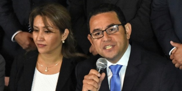 Le nouveau président du Guatemala, Jimmy Morales, candidat du parti de droite FCN-Nacion, le 25 octobre 2015 au soir du 2è tour des élections présidentielles