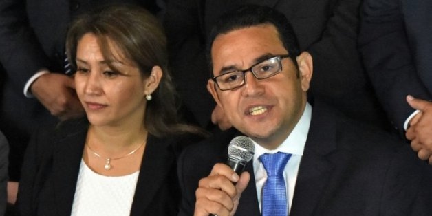 Le nouveau président du Guatemala, Jimmy Morales, candidat du parti de droite FCN-Nacion, le 25 octobre 2015 au soir du 2è tour des élections présidentielles