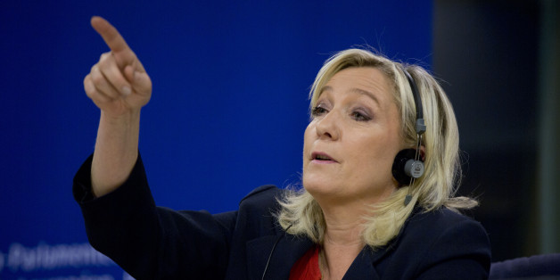 French far right party, Front national, President Marine Le Pen speaks during a media conference at the European Parliament in Brussels on Tuesday, June 16, 2015. The far right parties in the European Parliament say they have mustered enough unity to form a political group in the European Parliament under the leadership of Franceâs National Front of Marine Le Pen. (AP Photo/Virginia Mayo)
