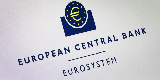 The logo of the European Central Bank (ECB) is seen at press conference following the meeting of the Governing Council in Frankfurt am Main, Germany, on July 16, 2015. European Central Bank chief Mario Draghi said that it was 'uncontroversial' that some form of debt relief for Greece -- whose debts amount to 180 percent of output -- was 'necessary'. AFP PHOTO / DANIEL ROLAND (Photo credit should read DANIEL ROLAND/AFP/Getty Images)