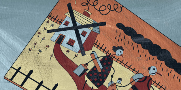 Childrens drawing of unhappy family evicted from home after mortgage repossession