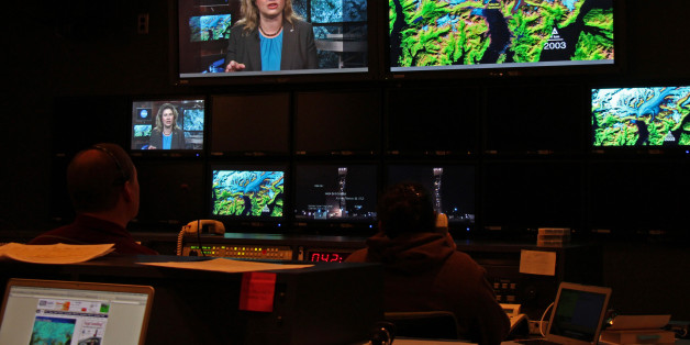 Doug Morton, Michelle Thaller, and Eric Brown de Colston conducted media interviews the morning before the launch of the Landsat Data Continuity Mission (LDCM), Monday Feb. 11, 2013 from the Goddard's television studio.