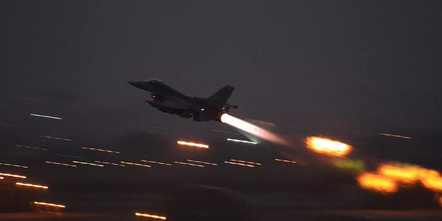In this image provided by the U.S. Air Force, an F-16 Fighting Falcon takes off from Incirlik Air Base, Turkey, as the U.S. on Wednesday, Aug. 12, 2015, launched its first airstrikes by Turkey-based F-16 fighter jets against Islamic State targets in Syria, marking a limited escalation of a yearlong air campaign that critics have called excessively cautious. (Krystal Ardrey/U.S. Air Force via AP))