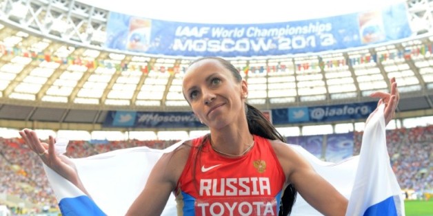 La demi-fondeuse Mariya Savinova, symbole du dopage russe, ici médaillée d'argent lors des Mondiaux de Moscou, le 18 août 2013
