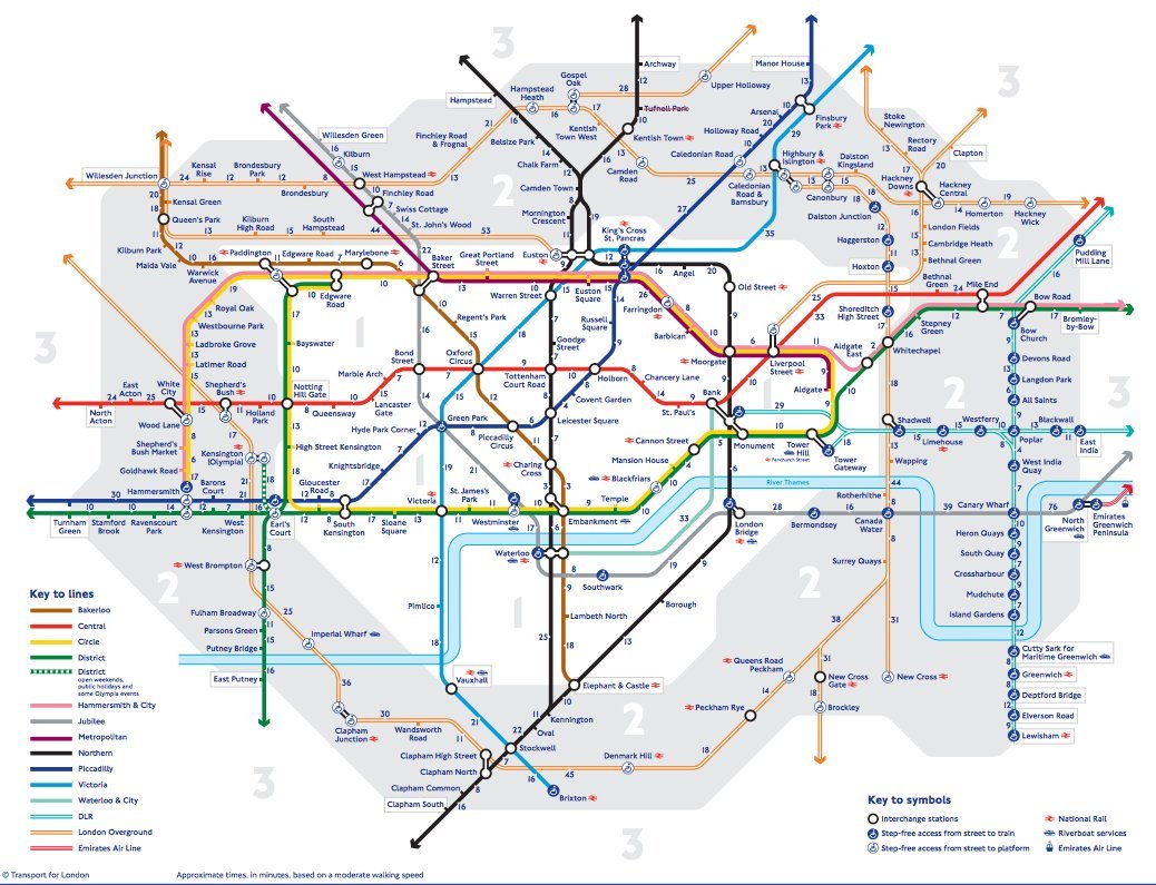 Tube Map Reveals Walking Distances Between Different London Underground