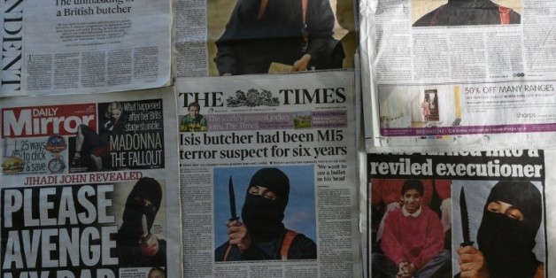 La "Une" des quotidiens britanniques en date du 27 février 2015 montrant "Jihadi John" © AFP Daniel Sorabji
