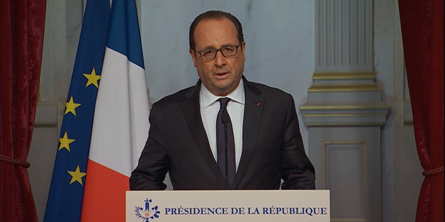 This image taken from the French television pool shows French President, Francois Hollande making an emergency broadcast Friday evening, Nov. 13, 2015. Several dozen people were killed Friday in the deadliest attacks to hit Paris since World War II, French President Francois Hollande said, announcing that he was closing the country's borders and declaring a state of emergency. (French televison pool via AP) FRANCE OUT