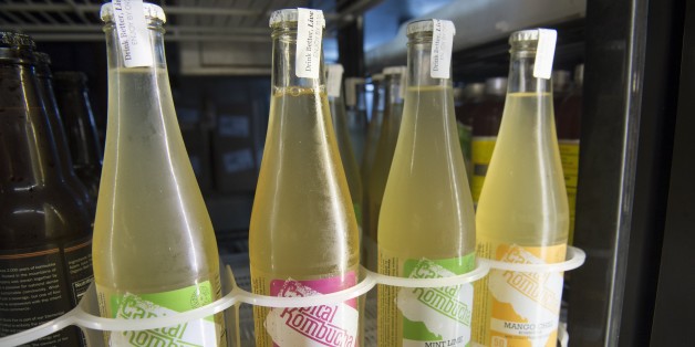 Kombucha-Flaschen aus China in einem amerikanischen Geschäft.