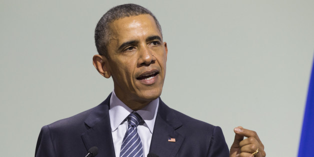 U.S. President Barack Obama delivers remarks during the COP21, United Nations Climate Change Conference, in Le Bourget, outside Paris, on Monday, Nov. 30, 2015. (AP Photo/Evan Vucci)