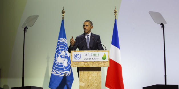 President Barack Obama delivers remarks during the COP21, United Nations Climate Change Conference, in Le Bourget, outside Paris, on Monday, Nov. 30, 2015. (AP Photo/Evan Vucci)
