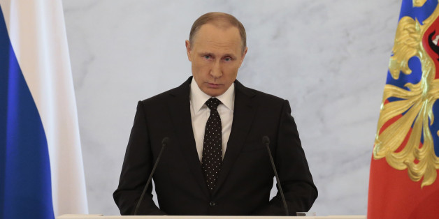 Russian President Vladimir Putin gives his annual state of the nation address in the Kremlin in Moscow, Russia, Thursday, Dec. 3, 2015. (AP Photo/Ivan Sekretarev)